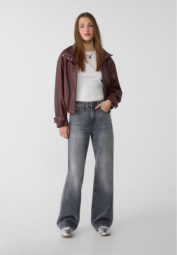 Stradivarius Blugi D92 Straight Fit Largi Denim Negru 44