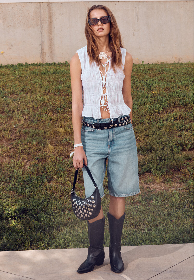 Stradivarius D95 Jorts Tip Bermude Din Denim Denim Albastru 44