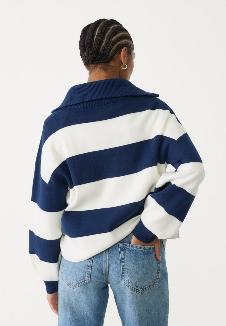 Stradivarius Knit jumper with zip Navy blue XL