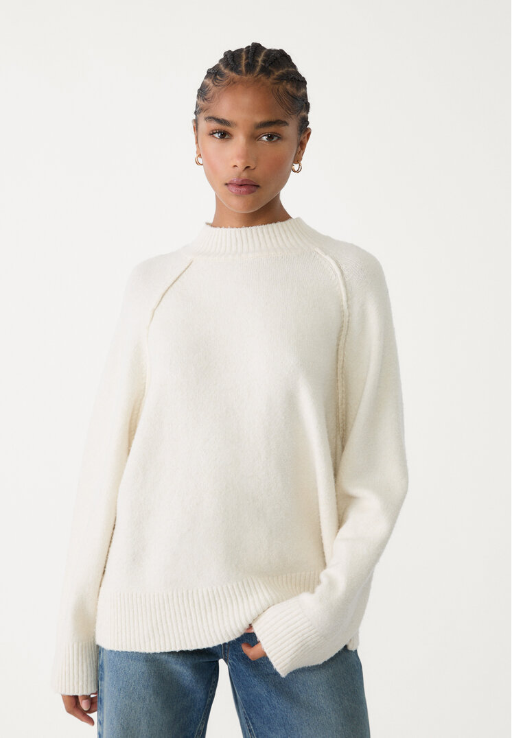 Stradivarius Pulover Simplu Din Tricot Vanilie L