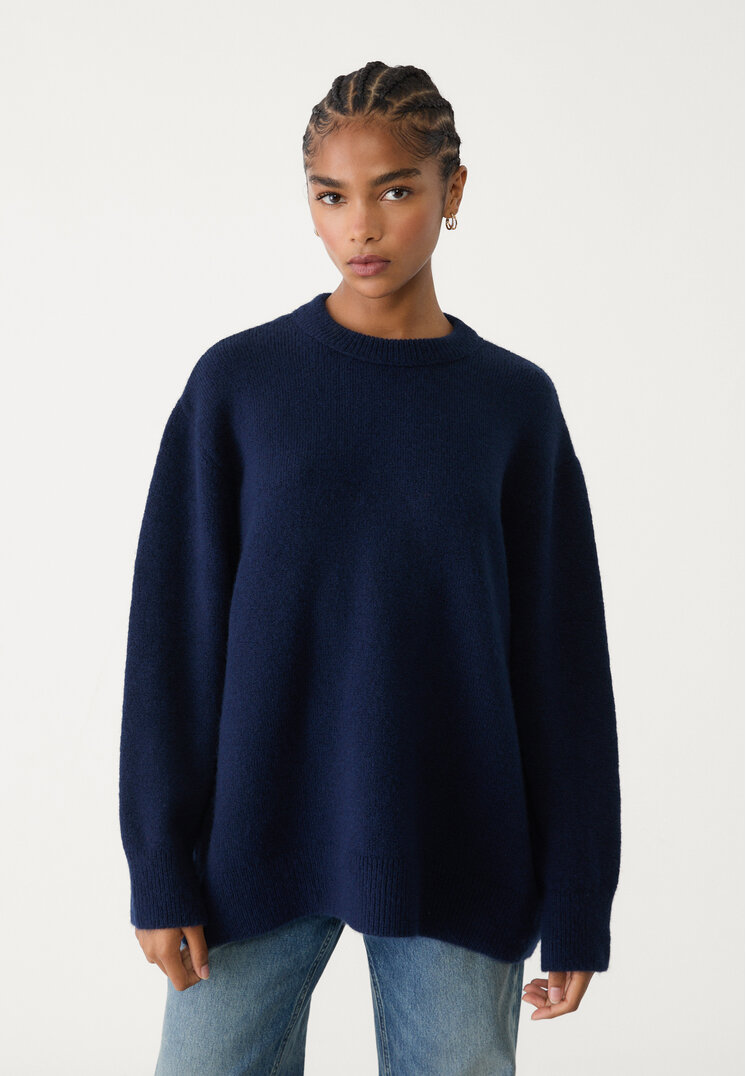 Stradivarius Pulover Simplu Din Tricot Bleumarin M