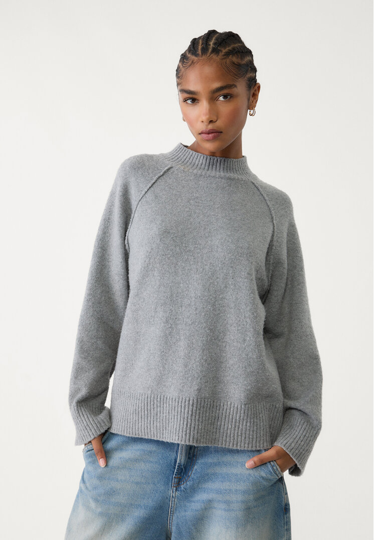 Stradivarius Pulover Simplu Din Tricot Gri Închis S