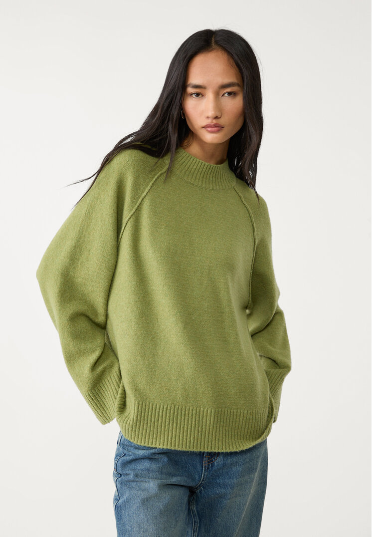 Stradivarius Pulover Simplu Din Tricot Verdes Fistic S