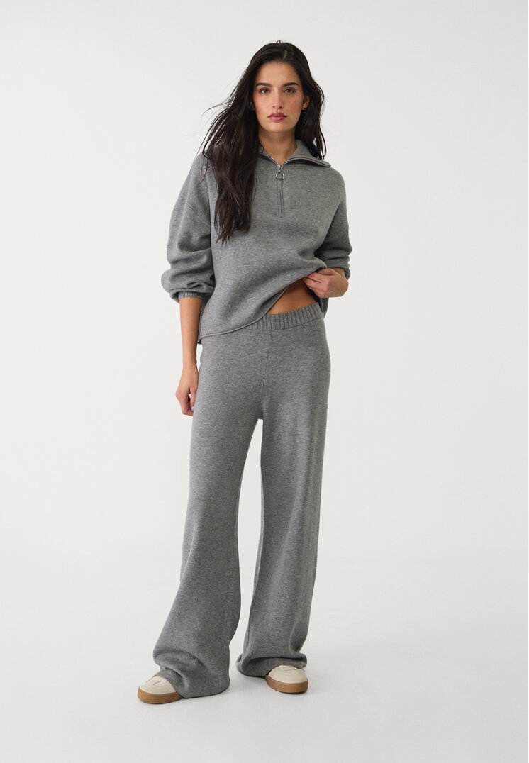 Stradivarius Pantaloni Largi Din Tricot Gri Închis Xs