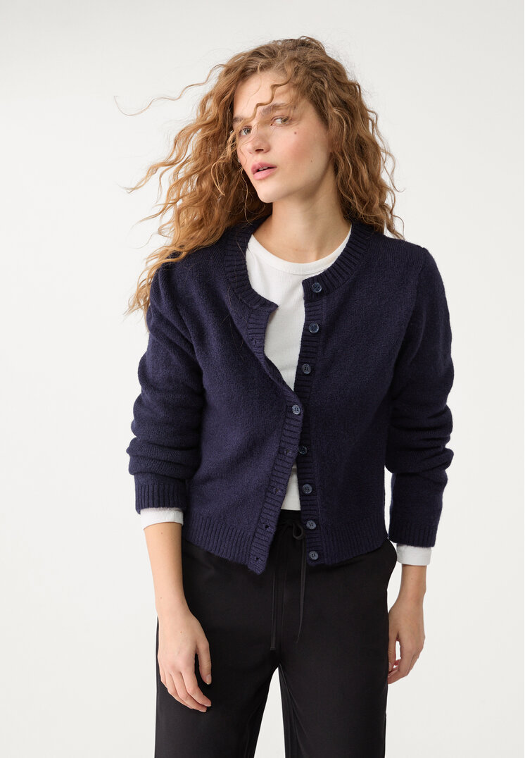 Stradivarius Jachetă Din Tricot Cu Nasturi Bleumarin S