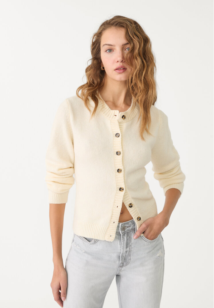 Stradivarius Jachetă Din Tricot Cu Nasturi Piatră Xs