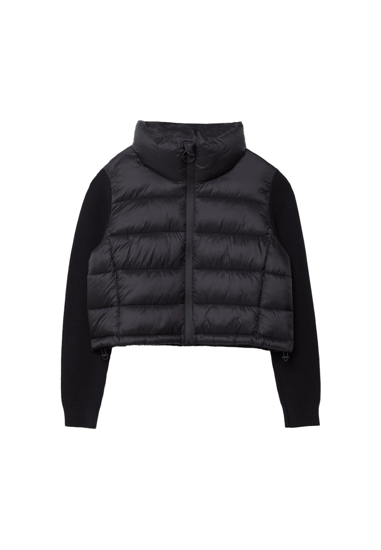 Puffer jacket with chunky knit sleeves