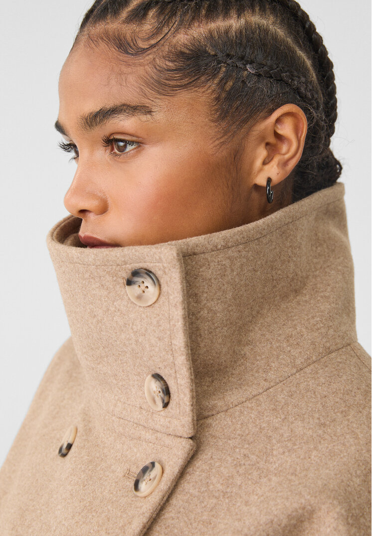Stradivarius Short double-breasted high neck coat Beige melange XL