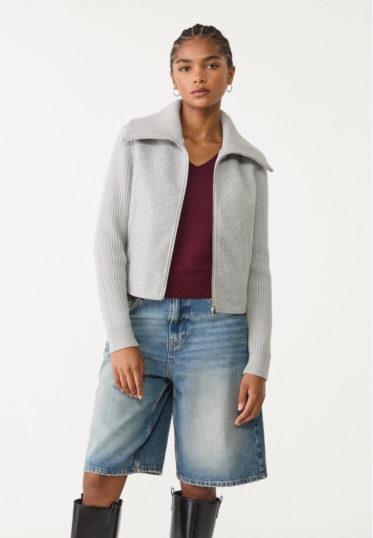 Stradivarius Geacă Soft Din Tricot Combinat Gris Amestec Xl