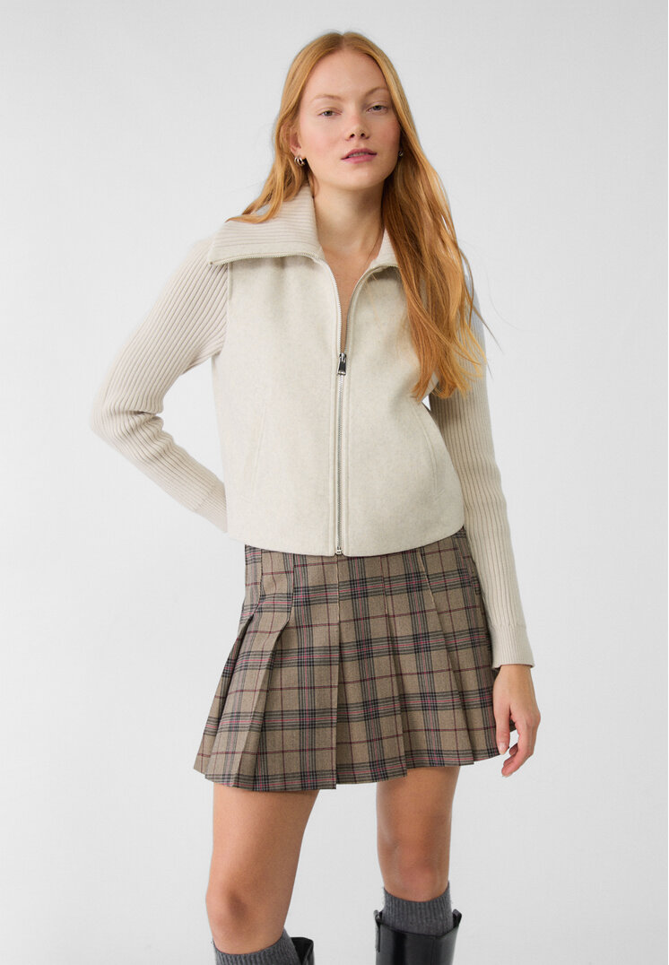 Stradivarius Geacă Soft Din Tricot Combinat Ecru Xl