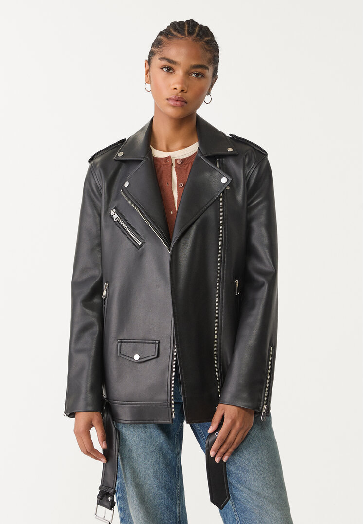 cazadora biker oversize efecto piel