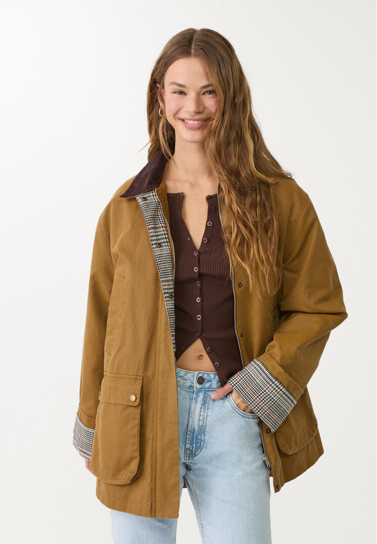 Stradivarius Parka Cerată Cu Buzunare Multiple Ocru M