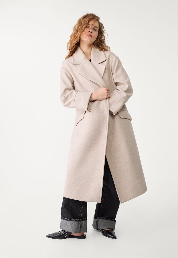 Stradivarius Palton Oversize Fin La Atingere Ecru M