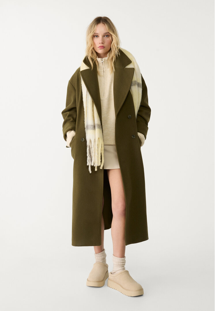 Stradivarius Palton Oversize Fin La Atingere Kaki M