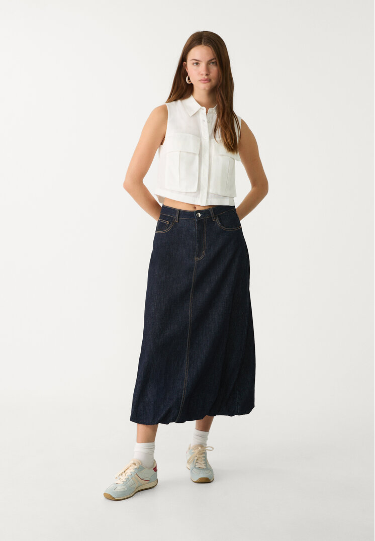 camisa sin mangas bolsillos con lino