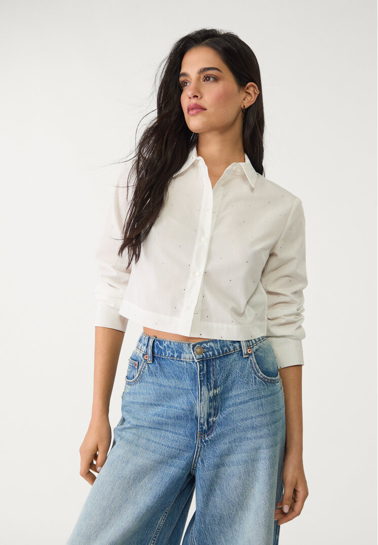 Stradivarius Cămașă Din Poplin Strălucitoare Alb S