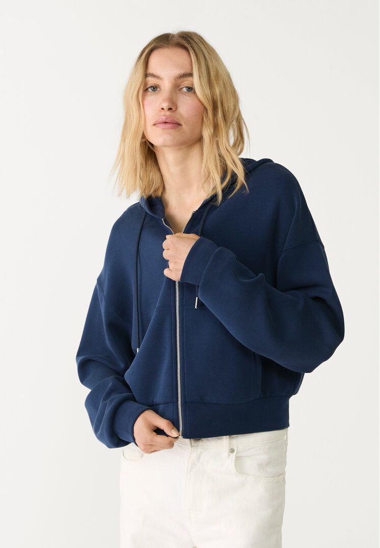 Stradivarius Jachetă Cu Glugă Moale La Atingere Bleumarin S