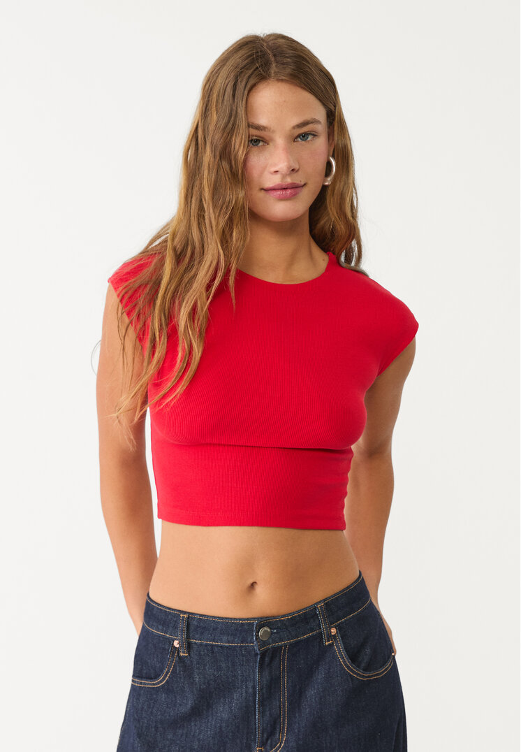 Stradivarius Tricou Cu Mânecă Scurtă Grena L
