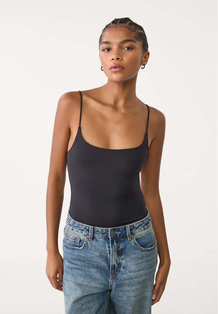 Stradivarius Body Cu Bretele Subțiri Negru M