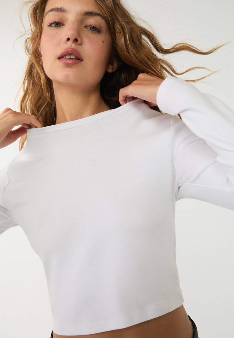 camiseta crop manga larga algodon