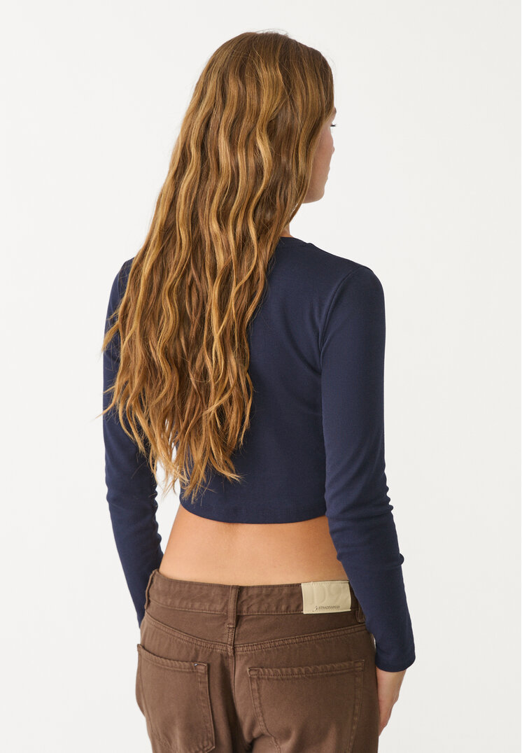 camiseta crop manga larga algodon