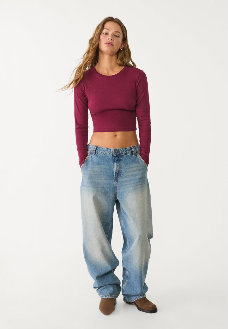 camiseta crop manga larga algodon