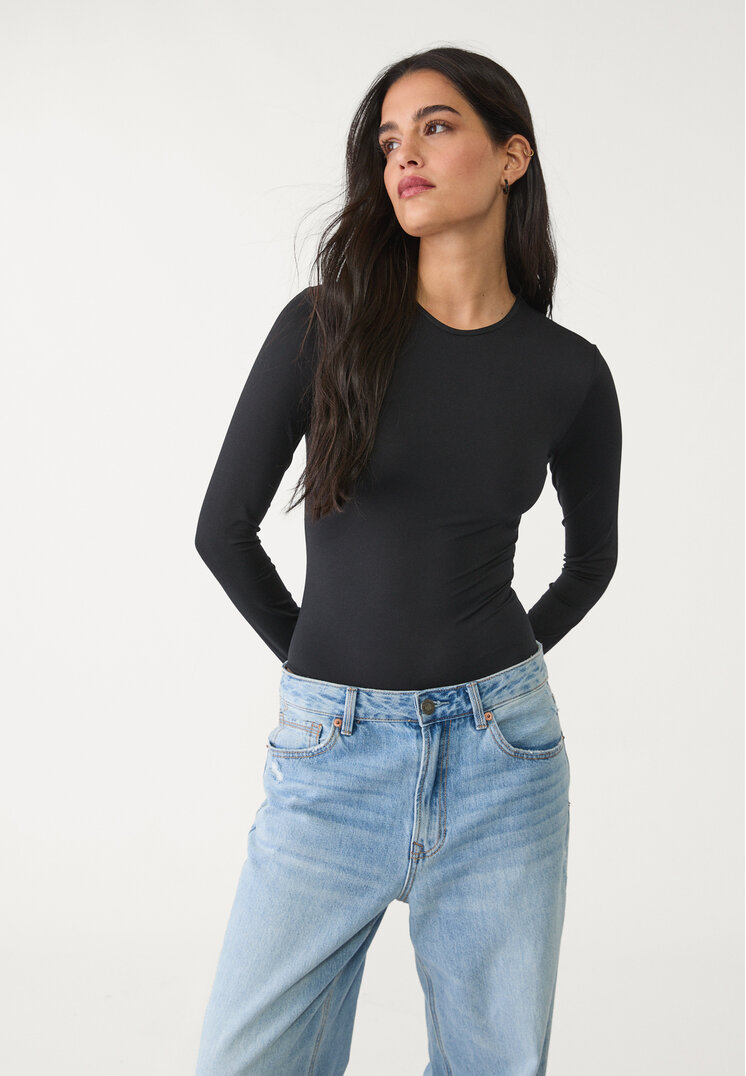 Stradivarius Body Din Poliamidă Cu Mânecă Lungă Negru Xs