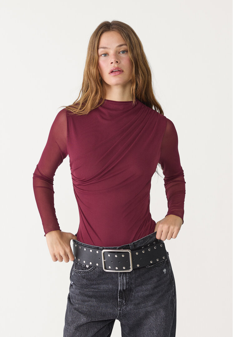 Stradivarius Body Din Tul Cu Fronseuri Grena L