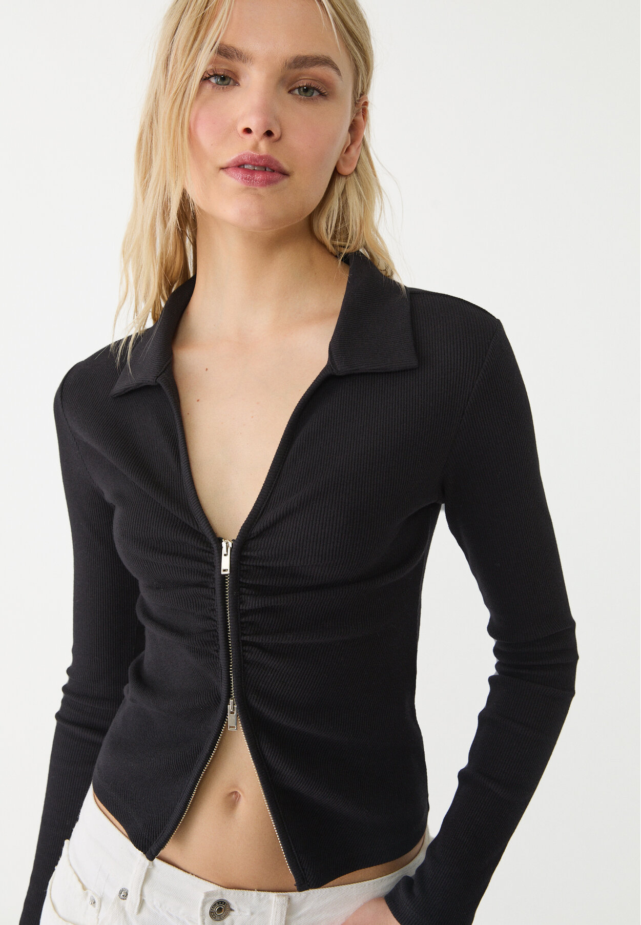 Zipped polo top