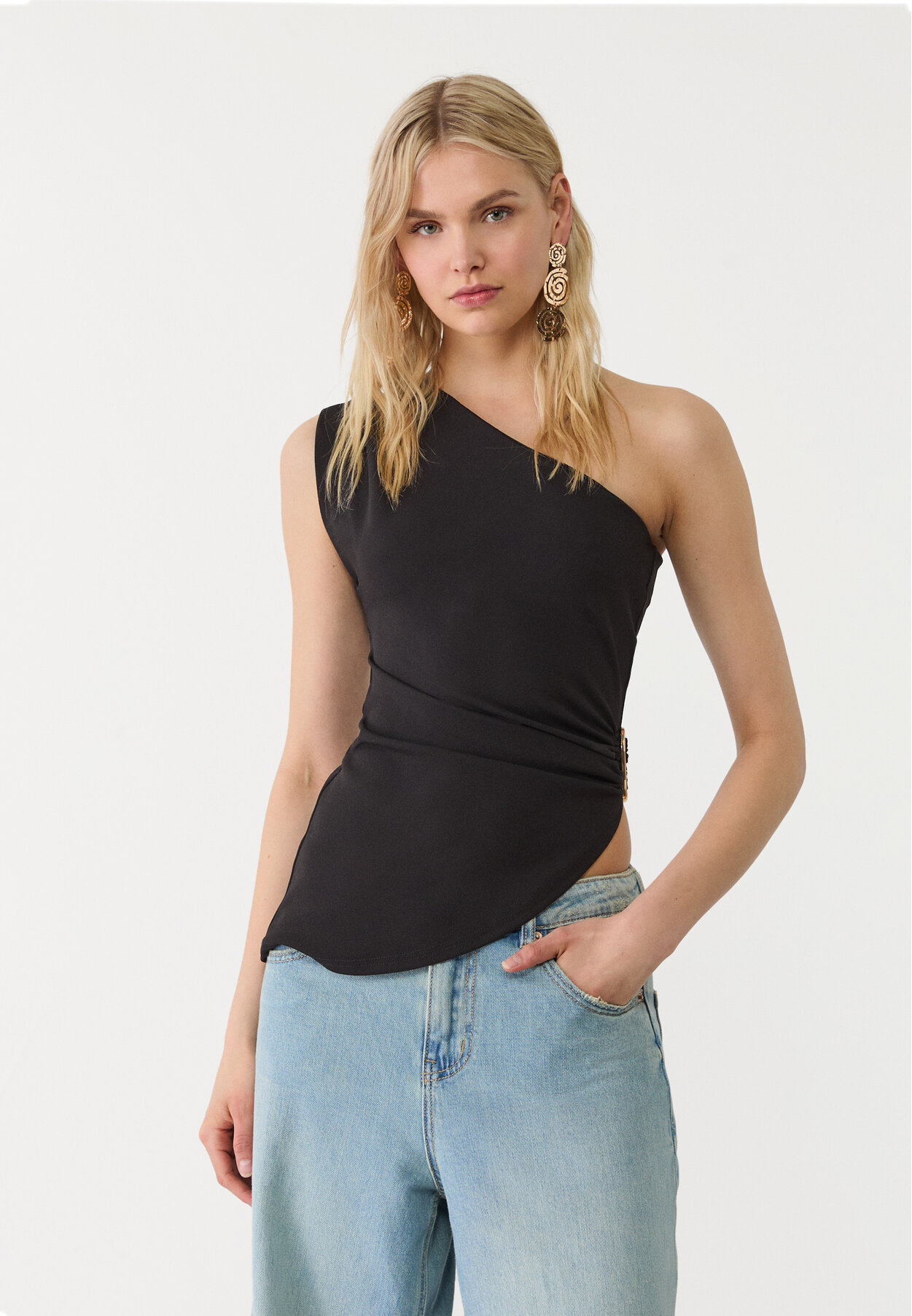 Asymmetric top with buckle detail