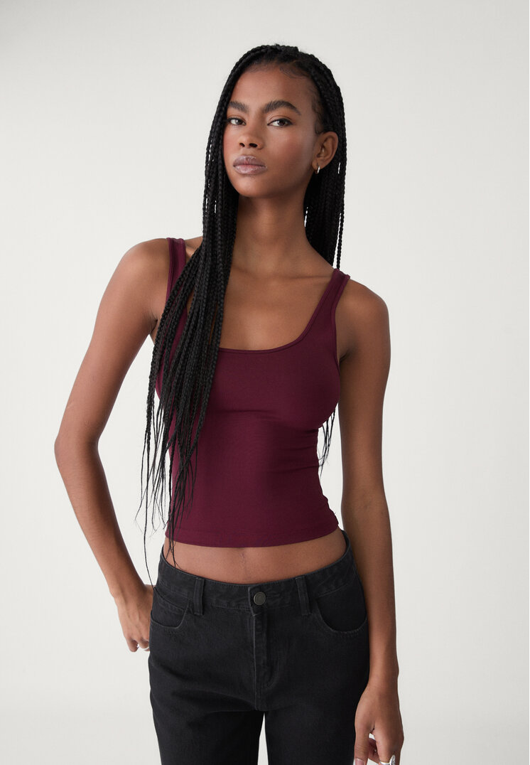Stradivarius Tricou Din Poliamidă Grena M