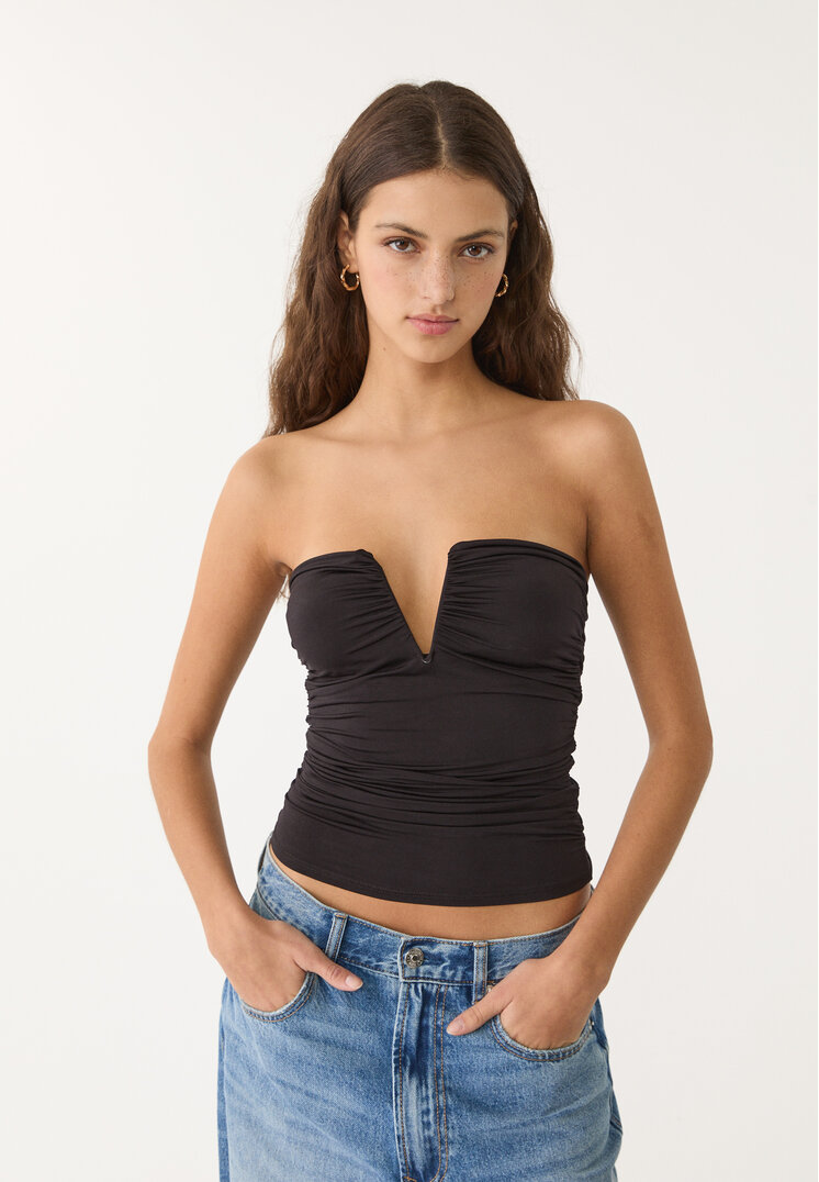 top crop drapeado escote v