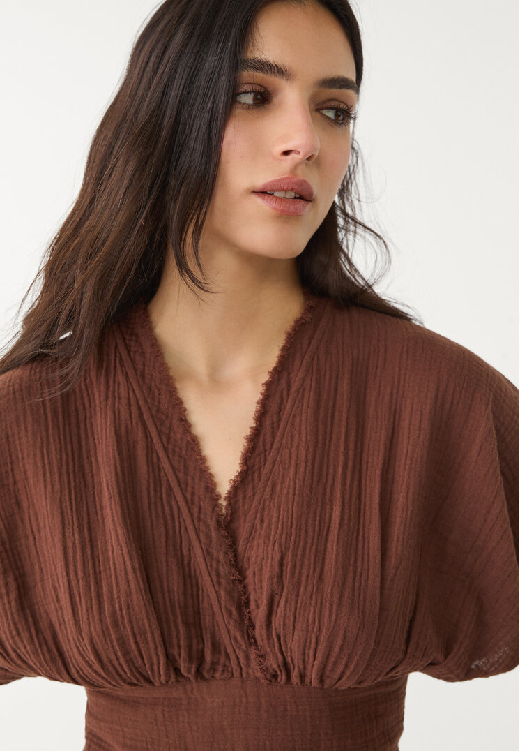 blusa cropped algodon manga kimono