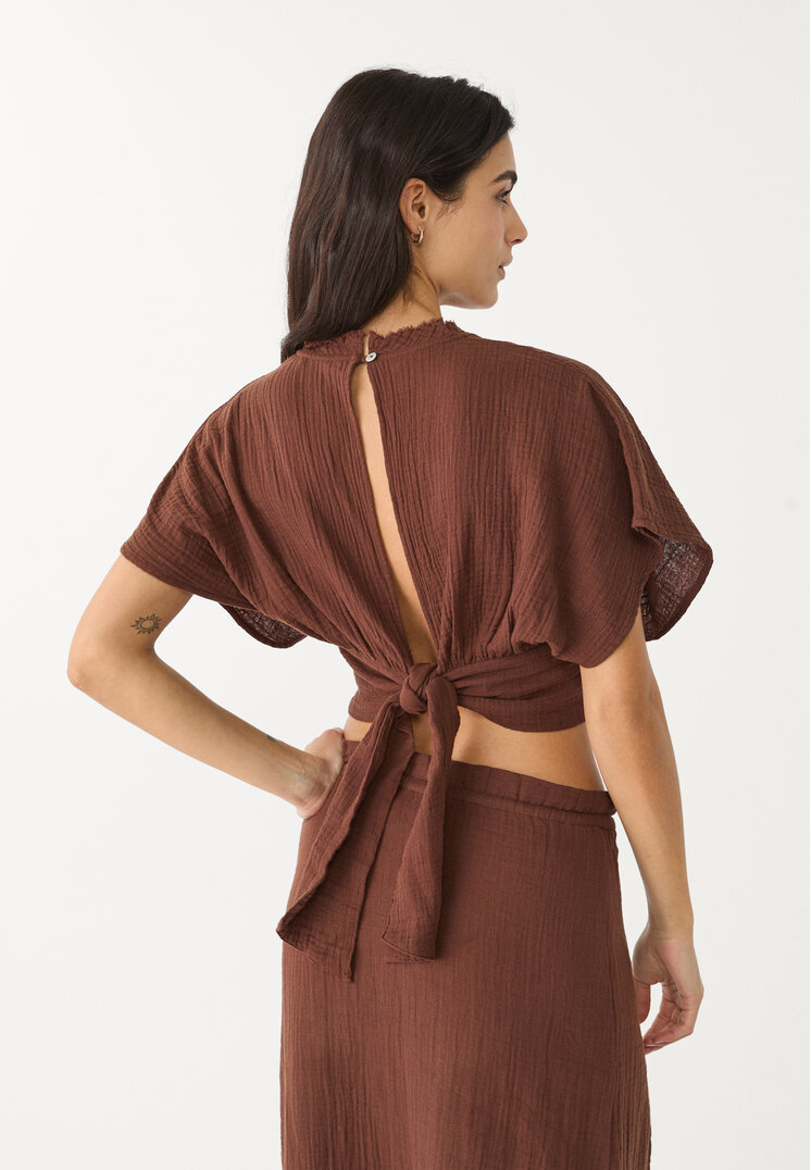 blusa cropped algodon manga kimono