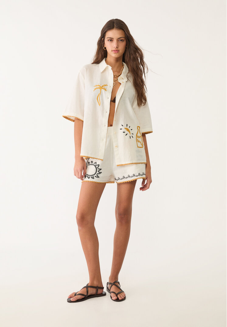 camisa bordados con lino