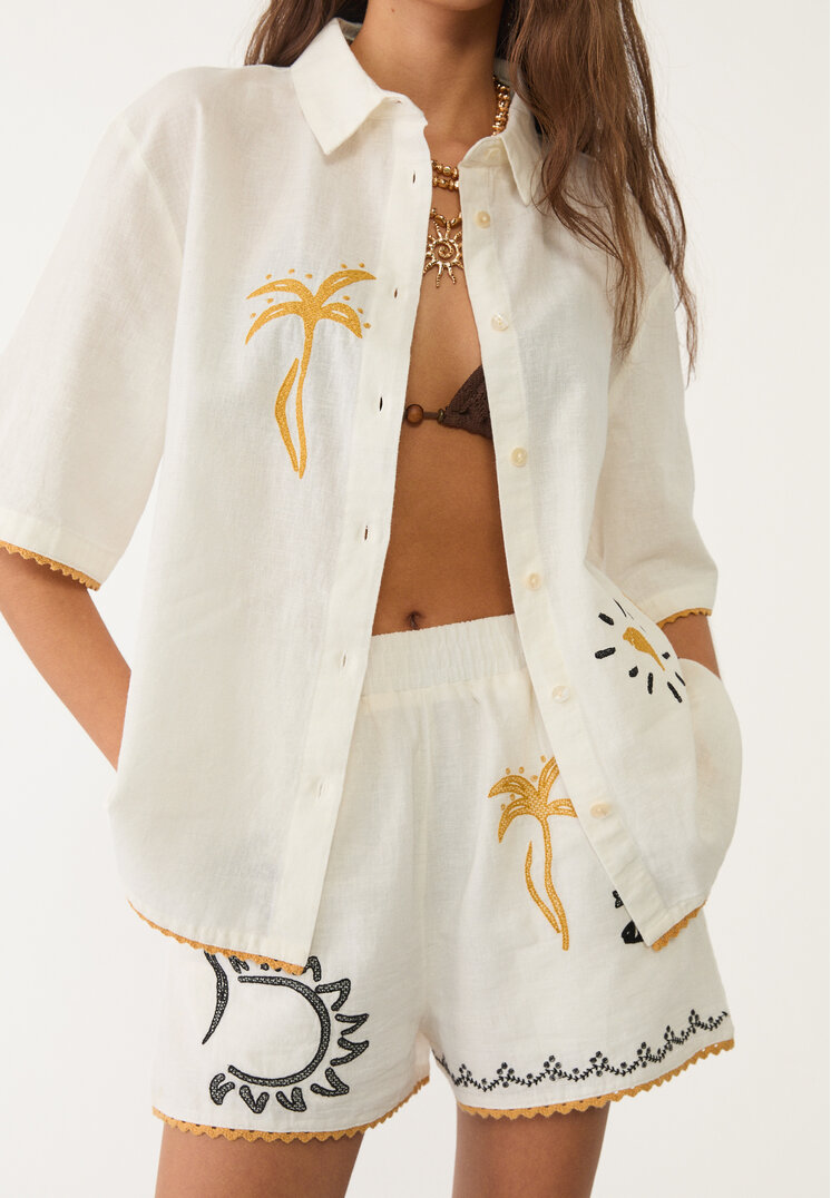 camisa bordados con lino