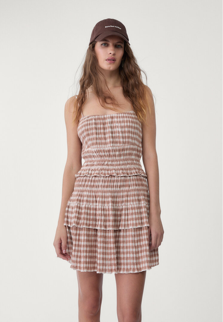 vestido cuadros corto fruncido