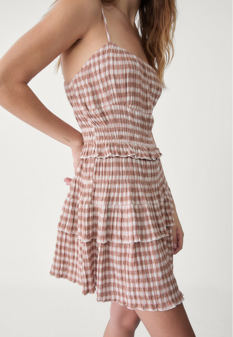 vestido cuadros corto fruncido