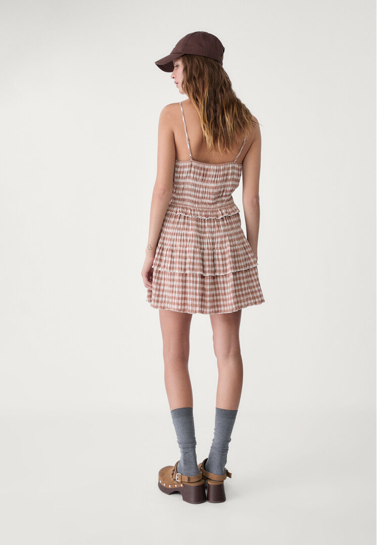 vestido cuadros corto fruncido