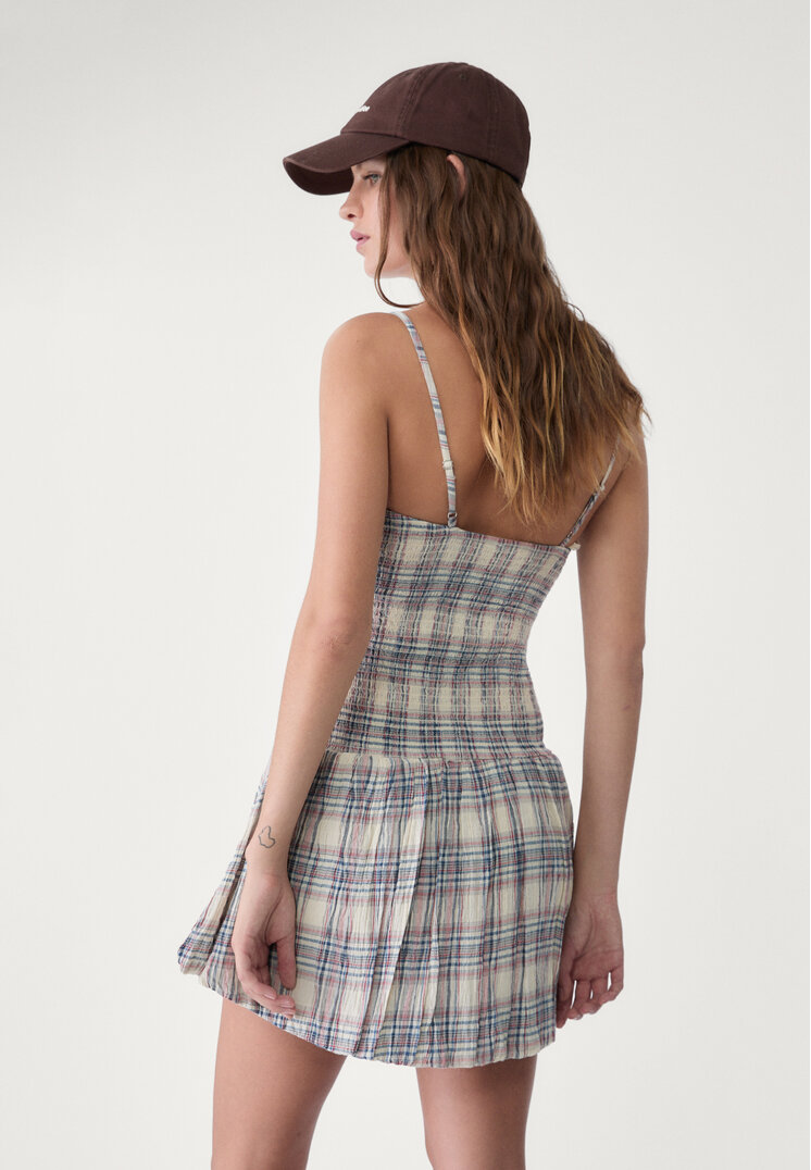 vestido corto globo cuadros