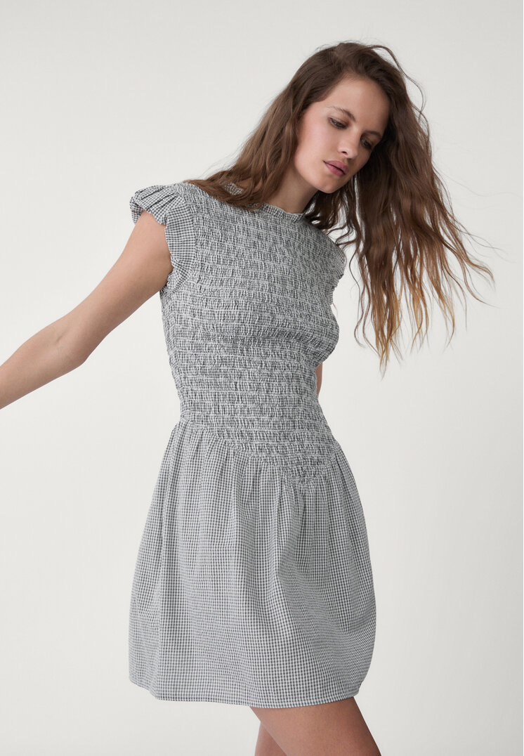 vestido frunces corto cuadro vichy