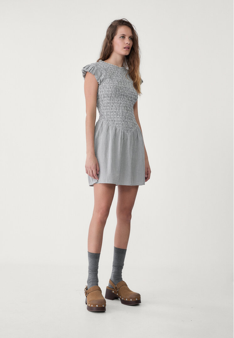 vestido frunces corto cuadro vichy