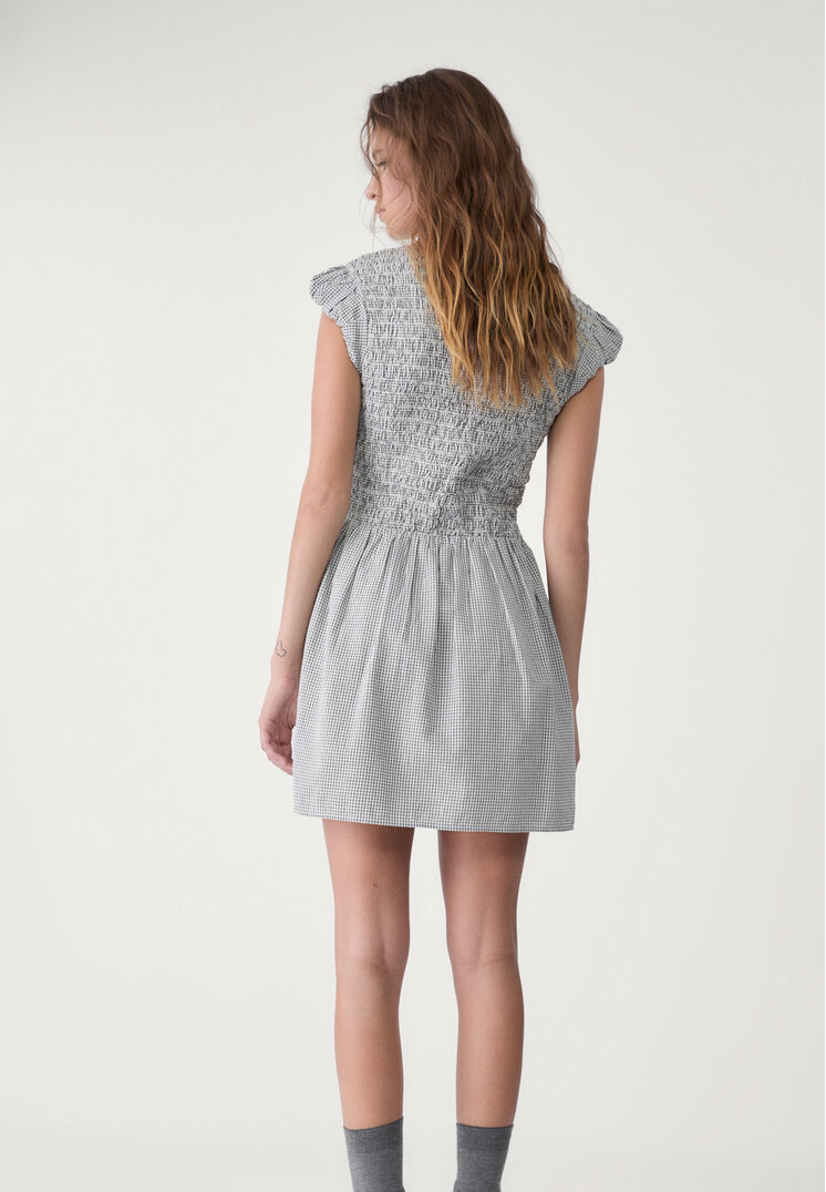 vestido frunces corto cuadro vichy