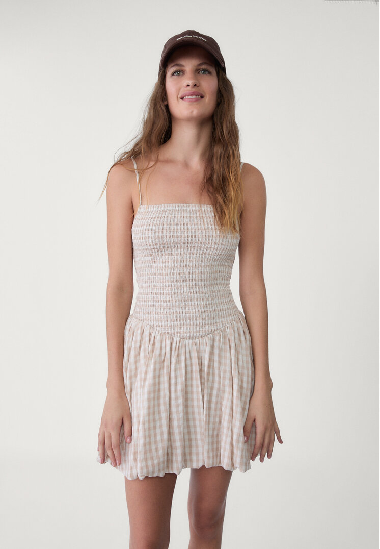 vestido corto globo cuadro vichy