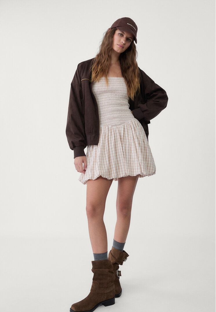 vestido corto globo cuadro vichy
