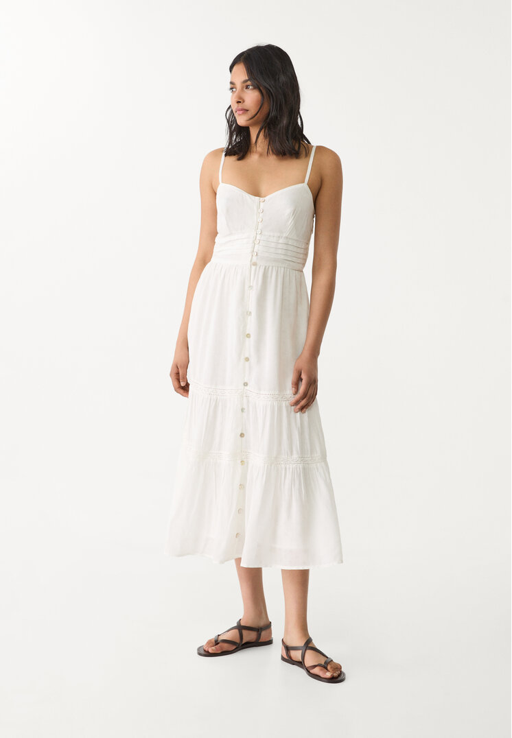 vestido fluido largo botones