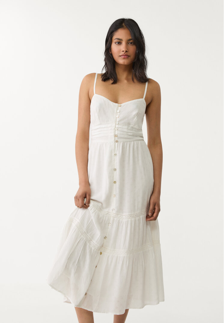 vestido fluido largo botones