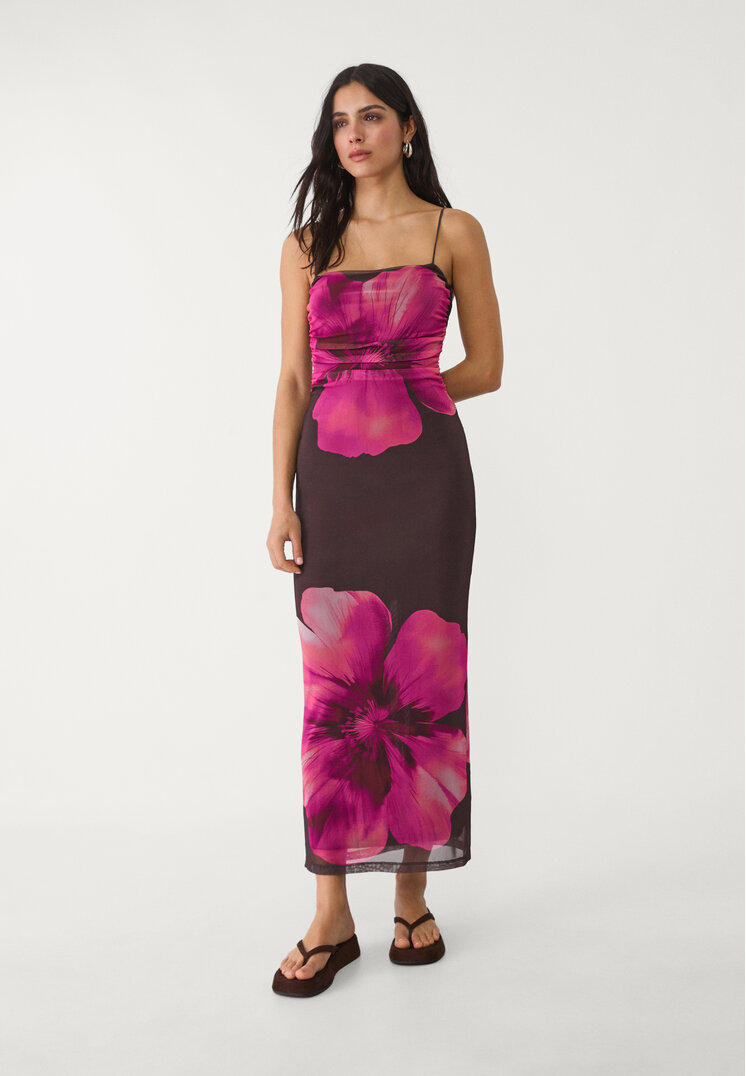 vestido largo tul estampado