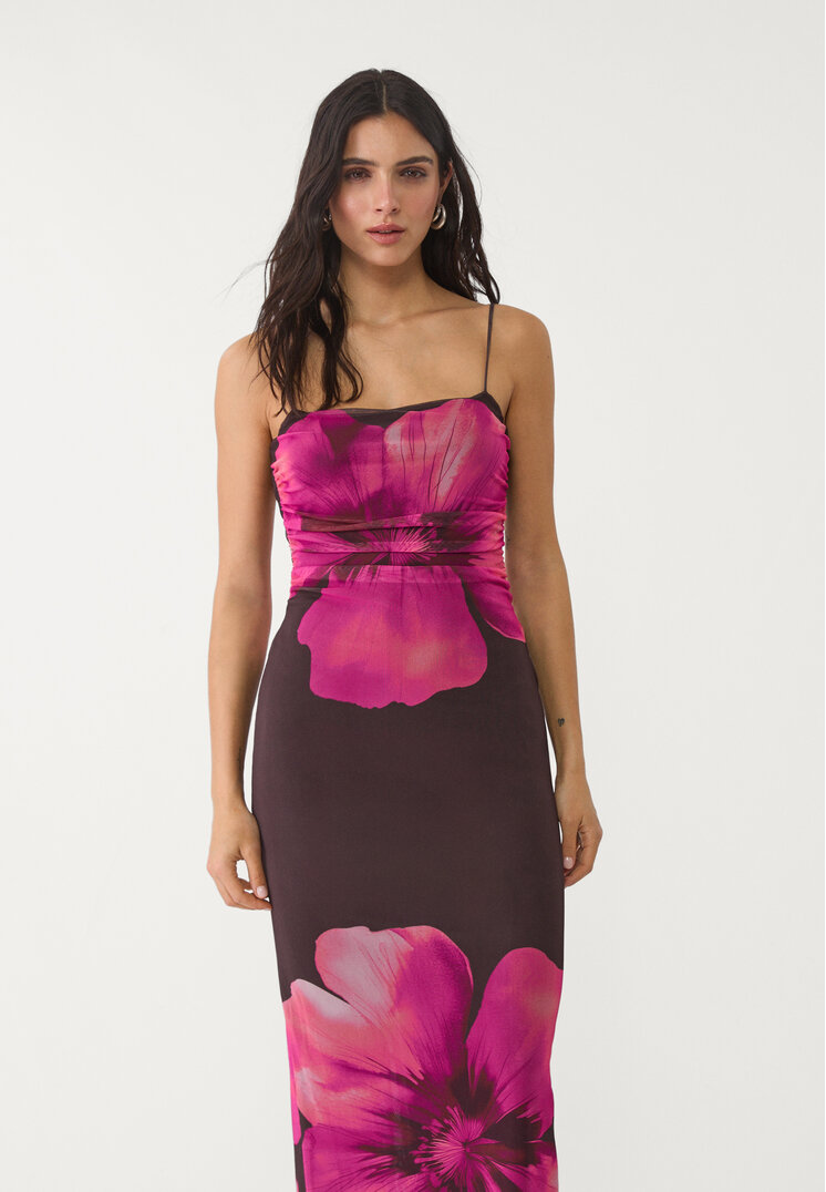vestido largo tul estampado