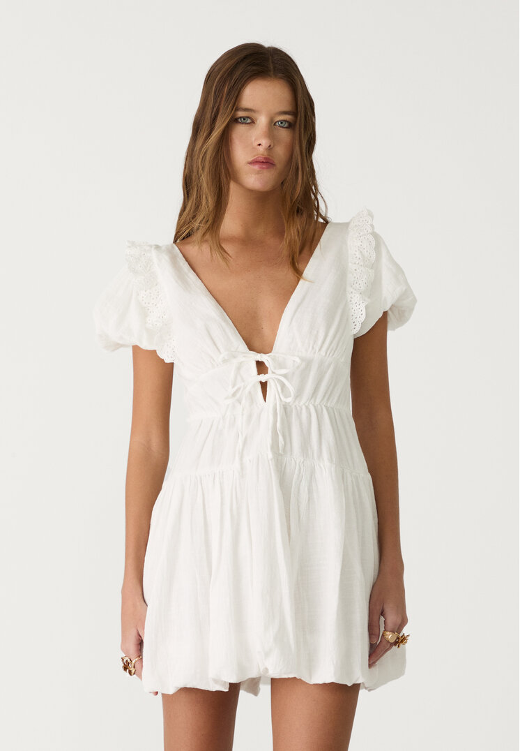 vestido corto globo manga corta